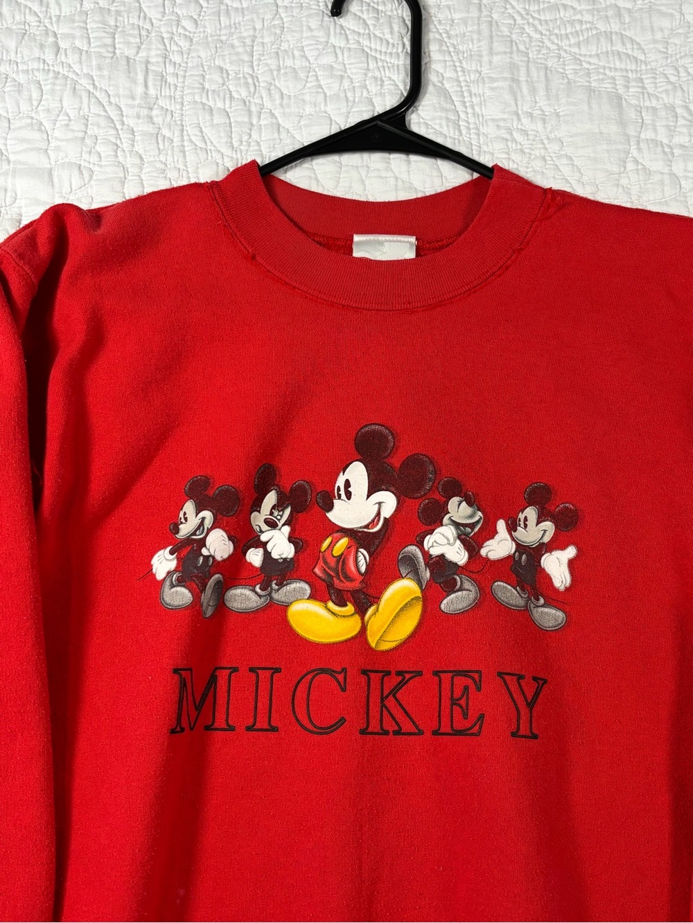 Disney Red Mickey Mouse Crewneck Sweatshirt with Yellow Accents